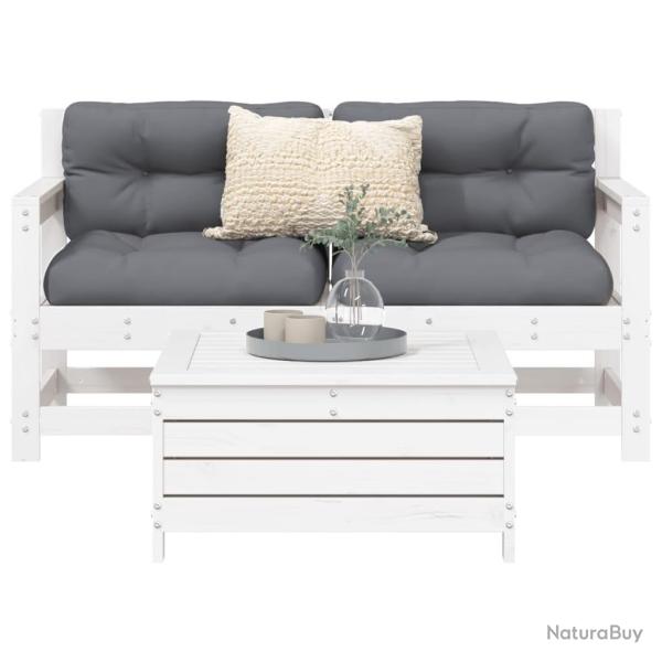 Salon de jardin 3 pcs blanc bois de pin massif alsavelo