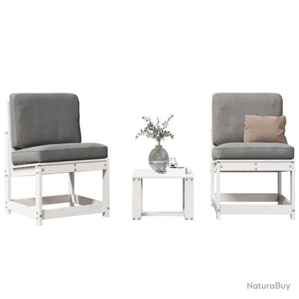 Salon de jardin 3 pcs blanc bois massif de pin