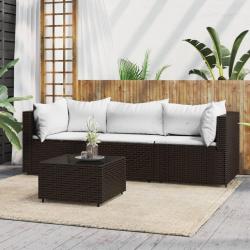 Salon de jardin 4 pcs avec coussins Marron R&eacute;sine tress&eacute;e