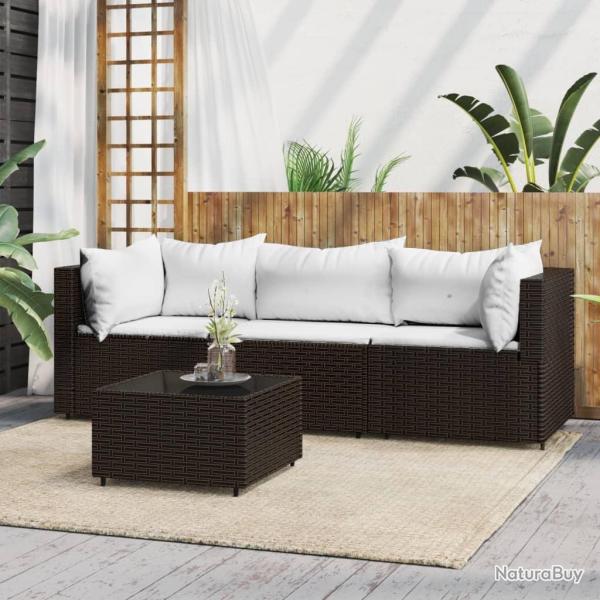 Salon de jardin 4 pcs avec coussins Marron R�sine tress�e