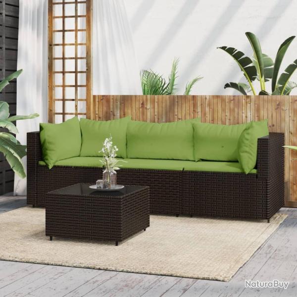 Salon de jardin 4 pcs avec coussins Marron R�sine tress�e alsavelo