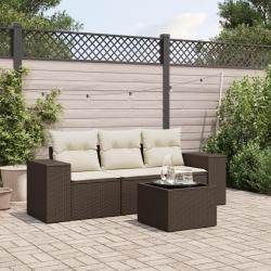 Salon de jardin 4 pcs avec coussins marron r&eacute;sine tress&eacute;e