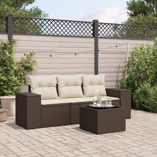 Salon de jardin 4 pcs avec coussins marron r�sine tress�e