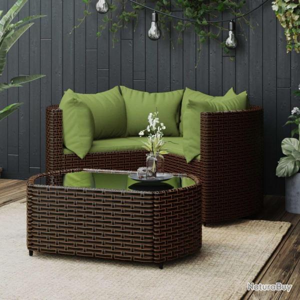 Salon de jardin 4 pcs avec coussins Marron Rsine tresse alsavelo