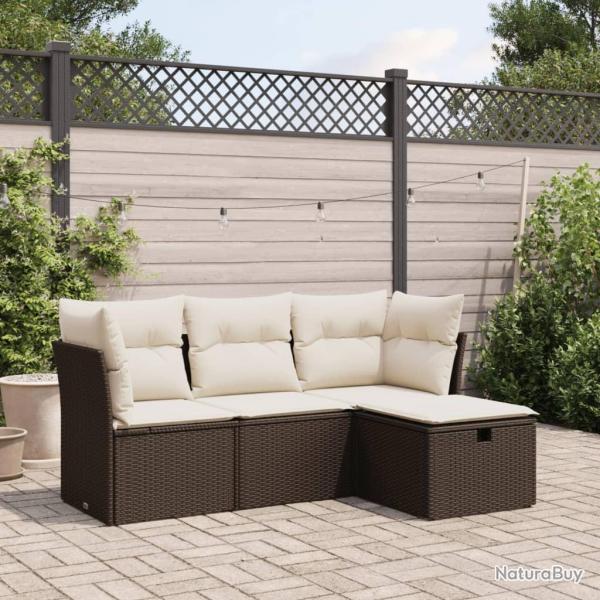 Salon de jardin 4 pcs avec coussins marron r�sine tress�e alsavelo