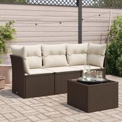 Salon de jardin 4 pcs avec coussins marron r&eacute;sine tress&eacute;e