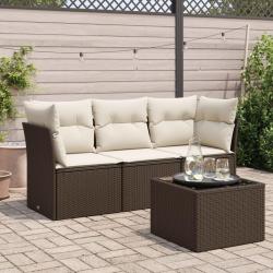 Salon de jardin 4 pcs avec coussins marron r&eacute;sine tress&eacute;e