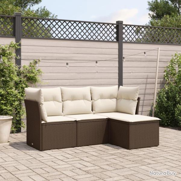 Salon de jardin 4 pcs avec coussins marron r�sine tress�e alsavelo