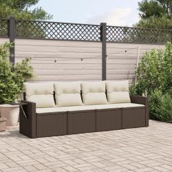 Salon de jardin 4 pcs avec coussins marron r&eacute;sine tress&eacute;e