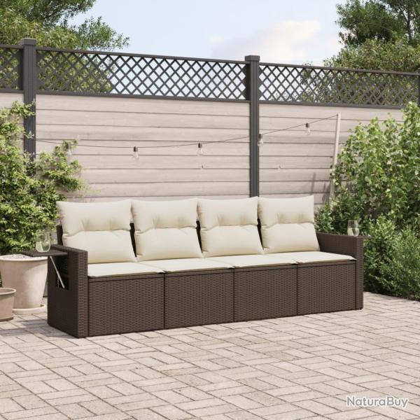 Salon de jardin 4 pcs avec coussins marron r�sine tress�e alsavelo