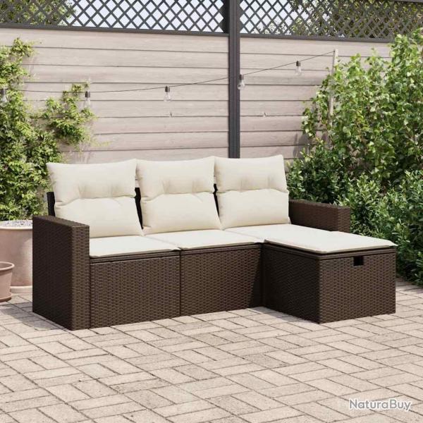 Salon de jardin 4 pcs avec coussins marron r�sine tress�e alsavelo