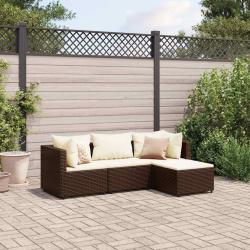 Salon de jardin 4 pcs avec coussins Marron R&eacute;sine tress&eacute;e