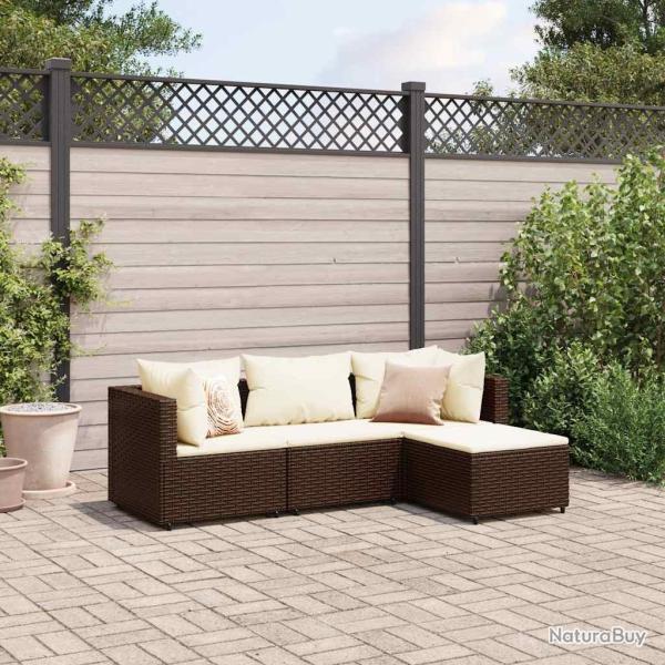 Salon de jardin 4 pcs avec coussins Marron R�sine tress�e