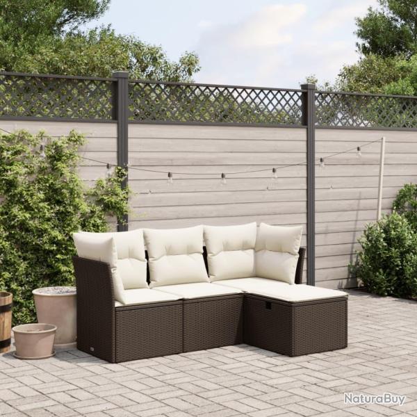 Salon de jardin 4 pcs avec coussins marron r�sine tress�e