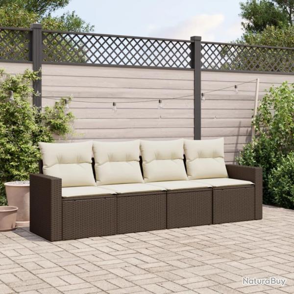 Salon de jardin 4 pcs avec coussins marron r�sine tress�e