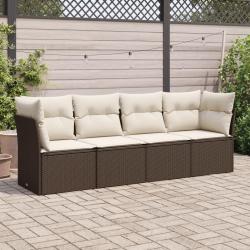 Salon de jardin 4 pcs avec coussins marron r&eacute;sine tress&eacute;e