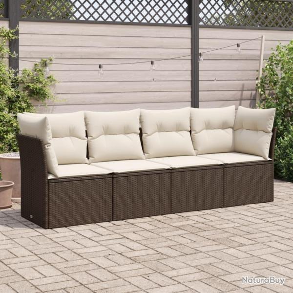 Salon de jardin 4 pcs avec coussins marron r�sine tress�e