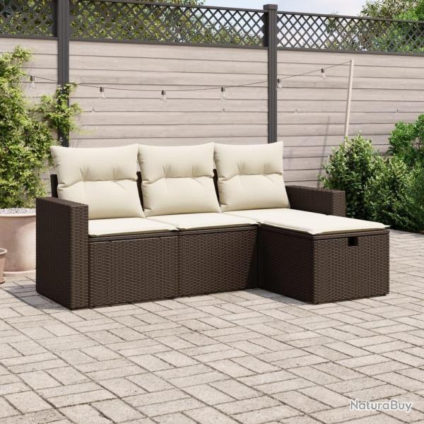 Salon de jardin 4 pcs avec coussins marron r�sine tress�e alsavelo