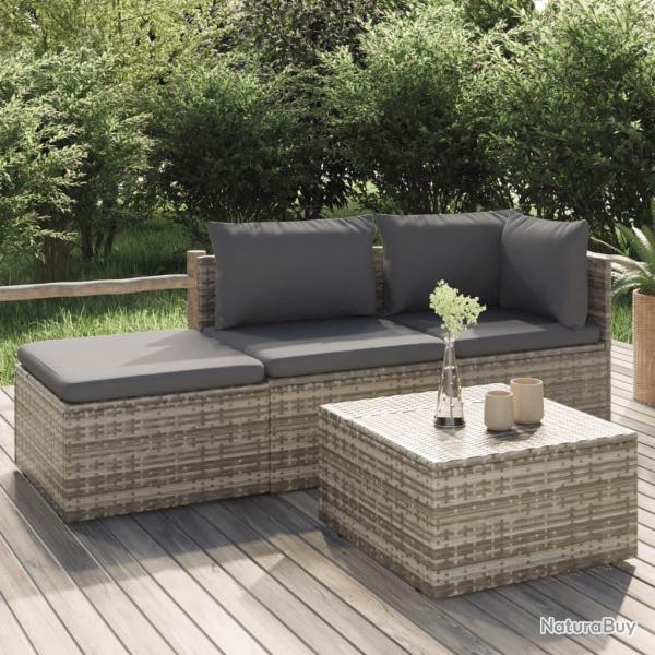 Salon de jardin 4 pcs avec coussins Gris R�sine tress�e