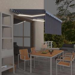 Auvent r&eacute;tractable manuel avec store LED 3,5x2,5m Bleu et blanc