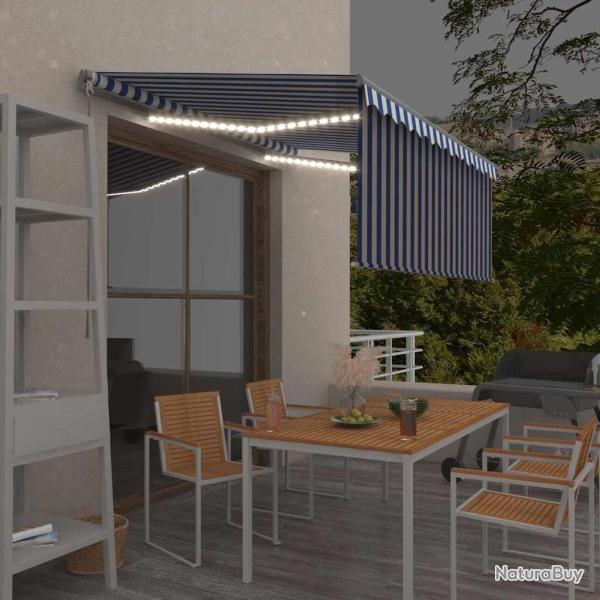 Auvent r�tractable manuel avec store LED 3,5x2,5m Bleu et blanc