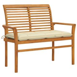 Banc de jardin avec coussin blanc cr&egrave;me 112 cm Bois de teck