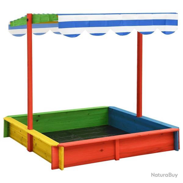 Bac  sable avec toit rglable Bois de sapin Multicolore UV50 alsavelo