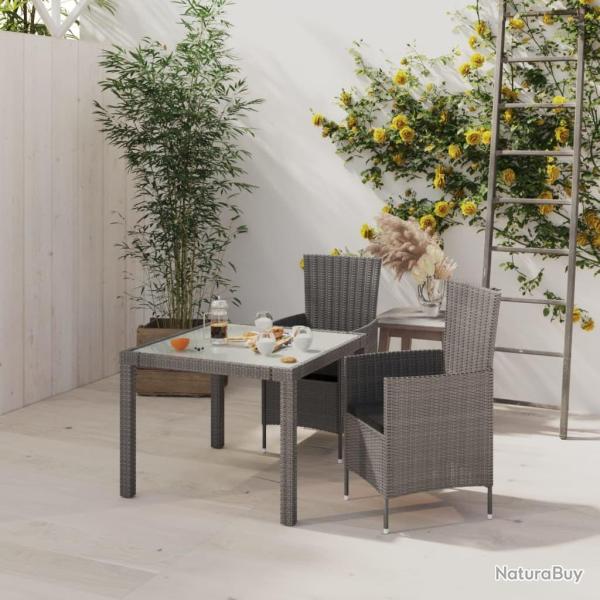 Ensemble � manger d'ext�rieur 3pcs coussins gris r�sine tress�e