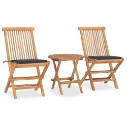 Ensemble &agrave; manger d'ext&eacute;rieur pliable avec coussin 3 pcs Teck
