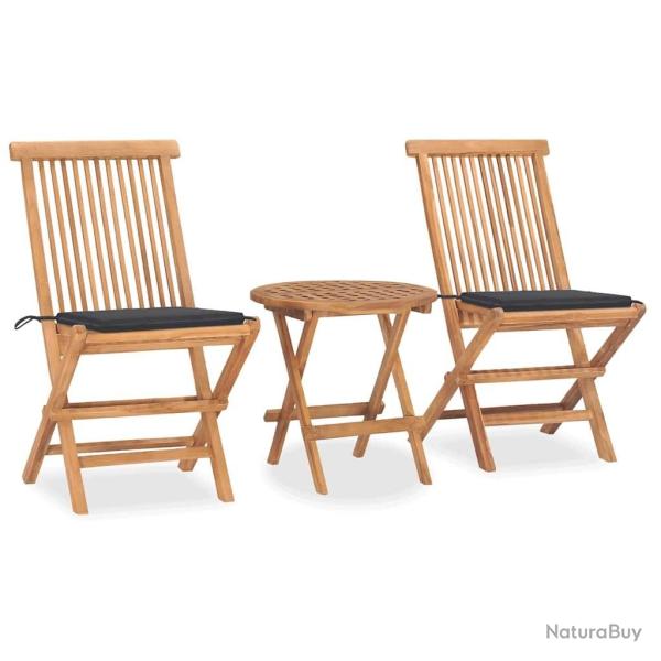 Ensemble  manger d'extrieur pliable avec coussin 3 pcs Teck alsavelo