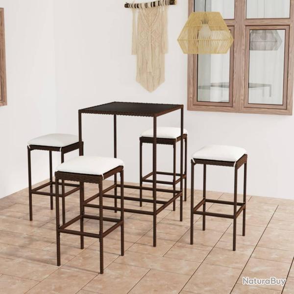 bar de jardin 5 pcs coussins R�sine tress�e Marron