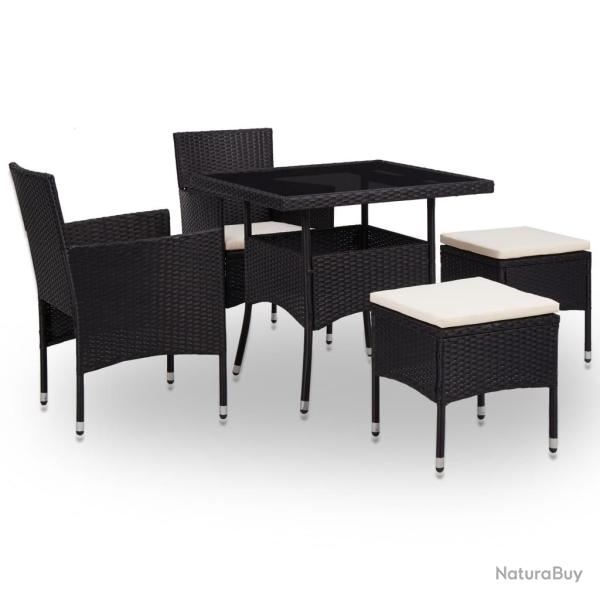Ensemble � manger d'ext�rieur 5pcs Noir R�sine tress�e et verre