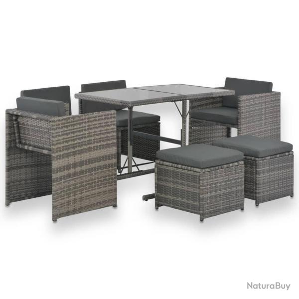 Ensemble � manger d'ext�rieur 7pcs coussins R�sine tress�e Gris alsavelo