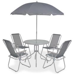 Ensemble &agrave; manger d'ext&eacute;rieur 6 pcs Acier et textil&egrave;ne Gris