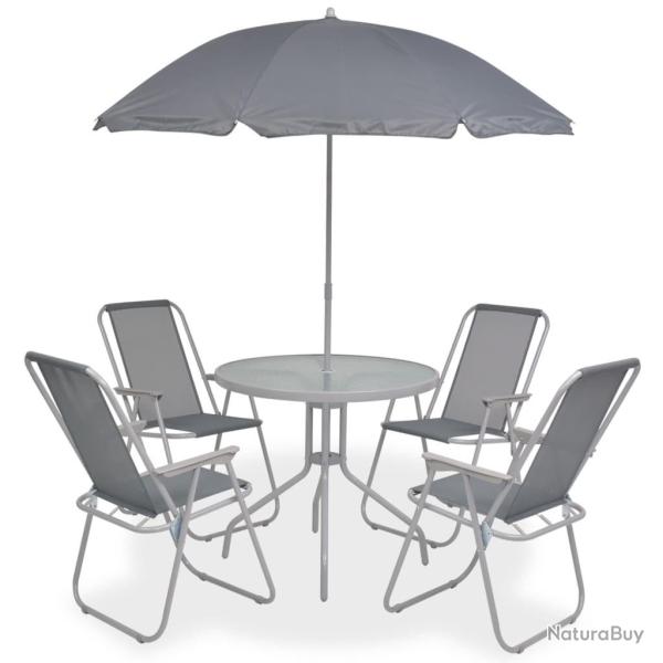 Ensemble � manger d'ext�rieur 6 pcs Acier et textil�ne Gris