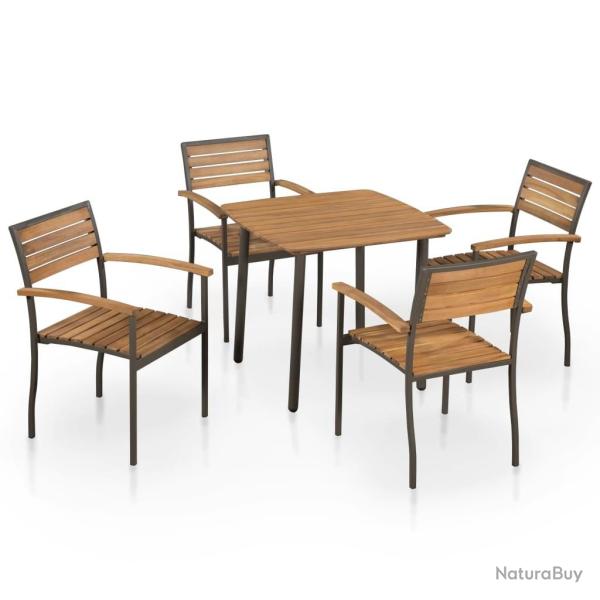 Ensemble  manger d'extrieur 5pcs Bois acacia solide et acier alsavelo