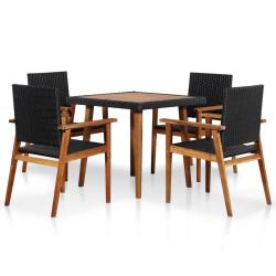 Ensemble &agrave; manger d'ext&eacute;rieur 5 pcs R&eacute;sine tress&eacute;e Noir marron