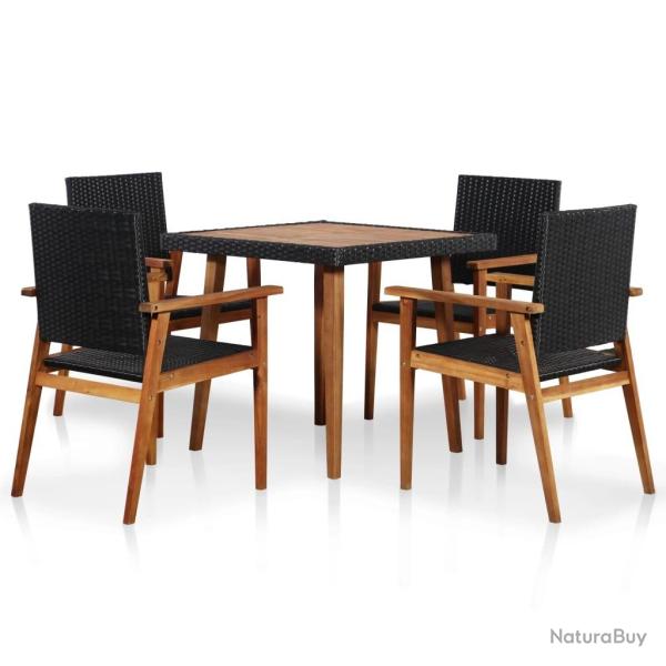 Ensemble � manger d'ext�rieur 5 pcs R�sine tress�e Noir marron