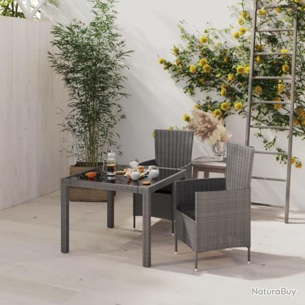 Ensemble � manger d'ext�rieur 3pcs coussins gris r�sine tress�e alsavelo