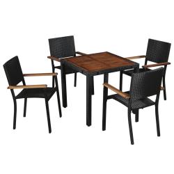 Ensemble &agrave; manger d'ext&eacute;rieur 5 pcs Rotin et bois d'acacia Noir alsavelo