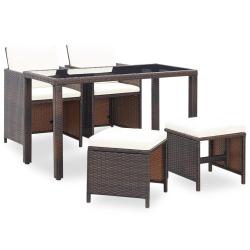 Ensemble &agrave; manger d'ext&eacute;rieur 5pcs avec coussins R&eacute;sine tress&eacute;e