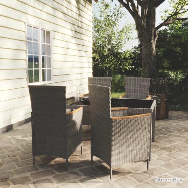 Ensemble � manger d'ext�rieur 5pcs coussins r�sine tress�e gris