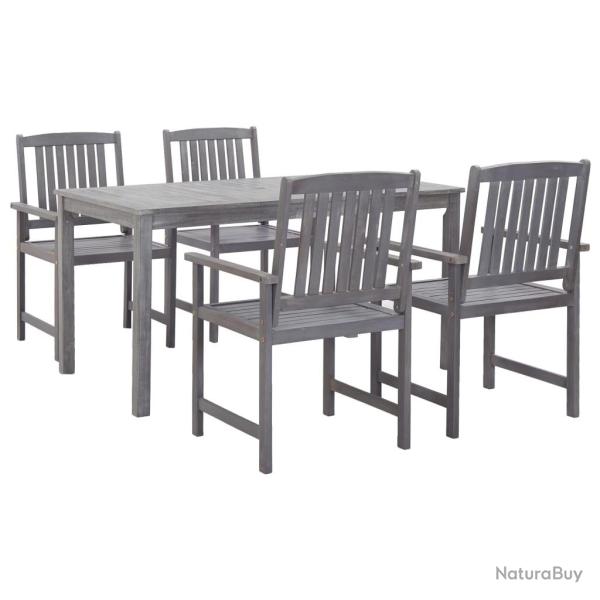 Ensemble � manger d'ext�rieur 5 pcs Gris Bois d'acacia solide
