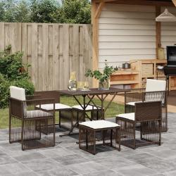 Ensemble &agrave; manger de jardin et coussins 7 pcs marron rotin