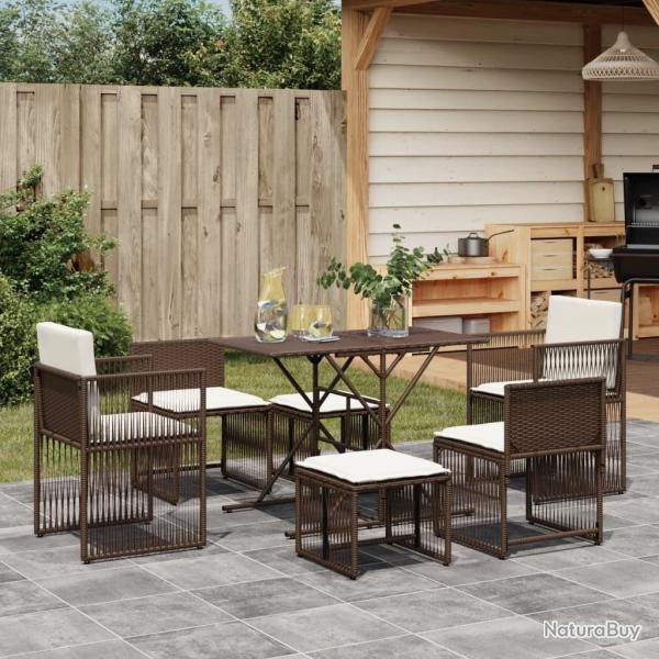 Ensemble � manger de jardin et coussins 7 pcs marron rotin
