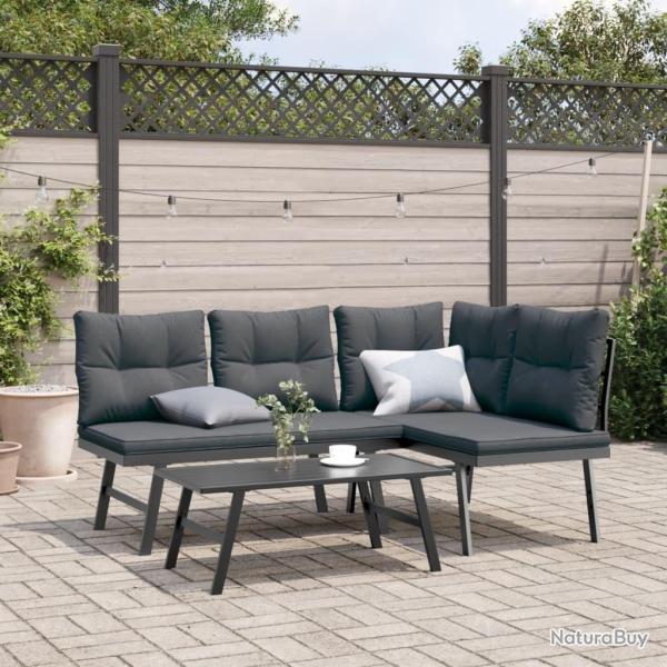 bancs de jardin avec coussins 3 pcs noir alsavelo