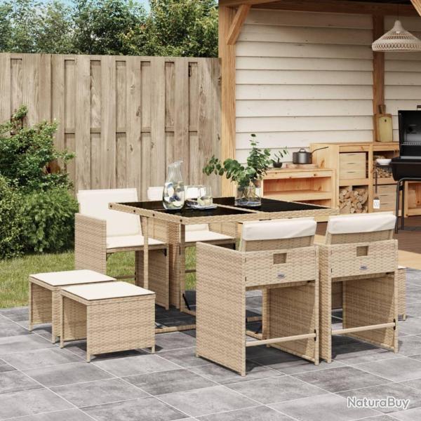 Ensemble � manger de jardin et coussins 9 pcs beige Poly rotin