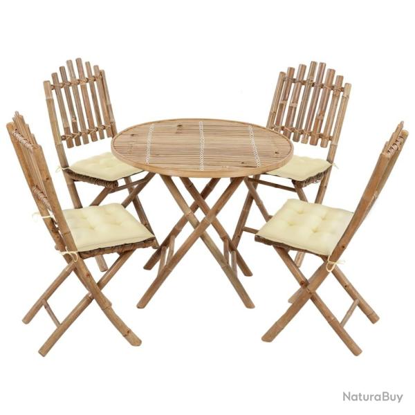 Ensemble � manger d'ext�rieur pliable 5pcs avec coussins Bambou