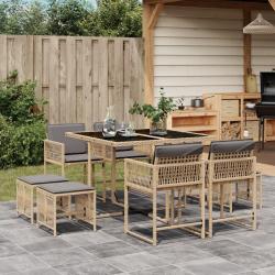 Ensemble &agrave; manger de jardin et coussins 9 pcs m&eacute;lange beige