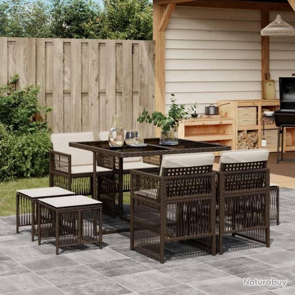 Ensemble � manger de jardin et coussins 9 pcs marron poly rotin